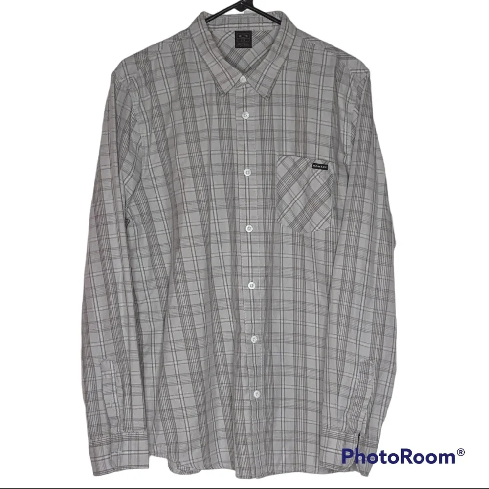 Oakley Shirt Mens Sz L Gray Button Up Long Sleeve Chest Pocket Dress Shirt - Picture 11 of 11